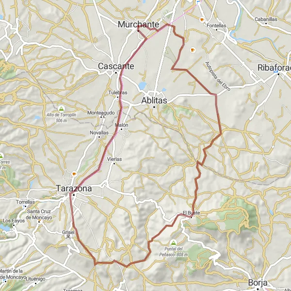 Miniatuurkaart van de fietsinspiratie "El Buste naar Murchante: Avontuur op gravelwegen" in Comunidad Foral de Navarra, Spain. Gemaakt door de Tarmacs.app fietsrouteplanner