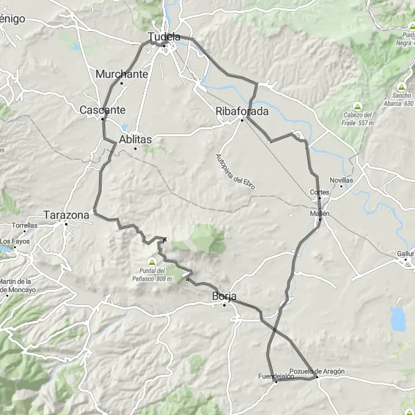 Miniaturní mapa "Okružní silniční cyklistická trasa kolem Murchante" inspirace pro cyklisty v oblasti Comunidad Foral de Navarra, Spain. Vytvořeno pomocí plánovače tras Tarmacs.app