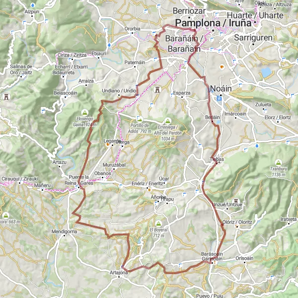 Miniaturní mapa "Horská trasa kolem Orkoiena" inspirace pro cyklisty v oblasti Comunidad Foral de Navarra, Spain. Vytvořeno pomocí plánovače tras Tarmacs.app