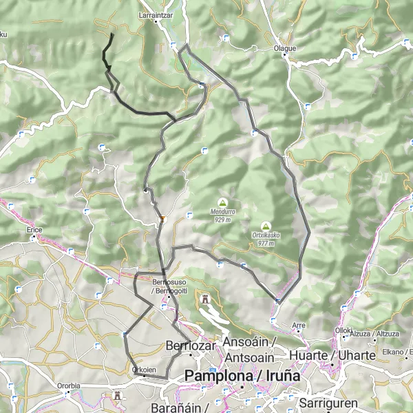 Miniatura della mappa di ispirazione al ciclismo "Tra Monti e Borghi" nella regione di Comunidad Foral de Navarra, Spain. Generata da Tarmacs.app, pianificatore di rotte ciclistiche