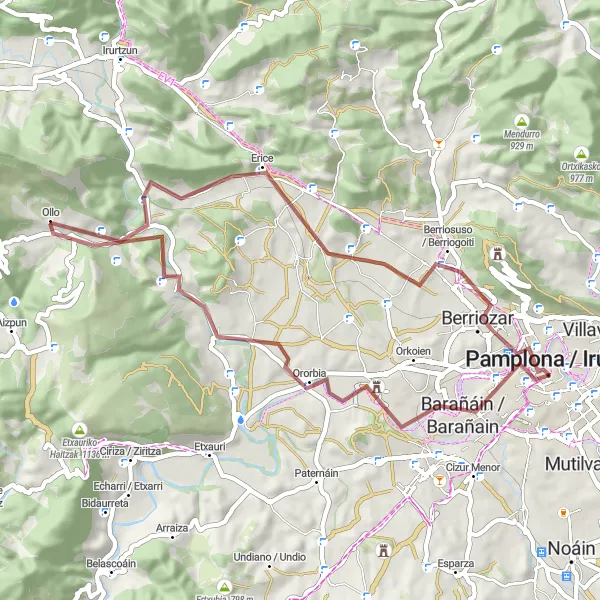 Miniatura della mappa di ispirazione al ciclismo "Giro panoramico di Pamplona" nella regione di Comunidad Foral de Navarra, Spain. Generata da Tarmacs.app, pianificatore di rotte ciclistiche