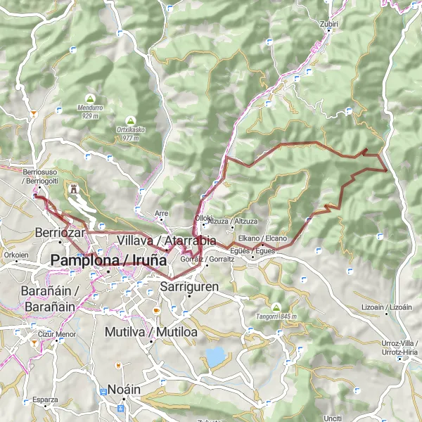 Miniature de la carte de l'inspiration cycliste "Circuit de montagne autour de Pamplona" dans la Comunidad Foral de Navarra, Spain. Générée par le planificateur d'itinéraire cycliste Tarmacs.app