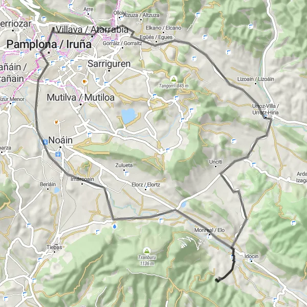 Map miniature of "The Countryside Road Loop" cycling inspiration in Comunidad Foral de Navarra, Spain. Generated by Tarmacs.app cycling route planner