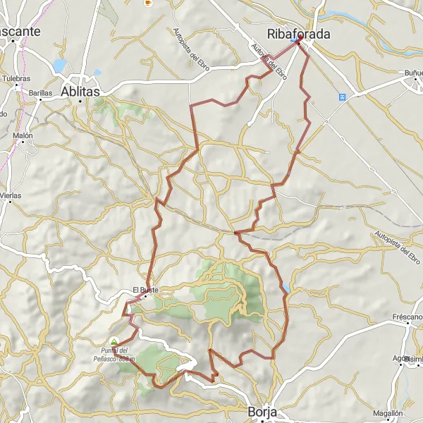 Miniatura della mappa di ispirazione al ciclismo "Santuario de Misericordia - El Buste - Puntal del Peñasco" nella regione di Comunidad Foral de Navarra, Spain. Generata da Tarmacs.app, pianificatore di rotte ciclistiche