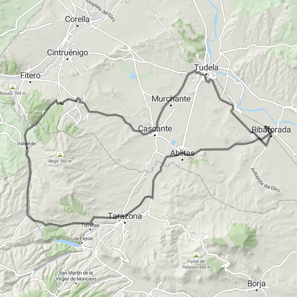 Map miniature of "Tarazona and Cascante Discovery" cycling inspiration in Comunidad Foral de Navarra, Spain. Generated by Tarmacs.app cycling route planner