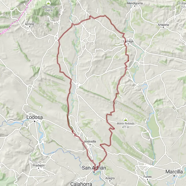 Miniatua del mapa de inspiración ciclista "Ruta de Grava a Larraga" en Comunidad Foral de Navarra, Spain. Generado por Tarmacs.app planificador de rutas ciclistas