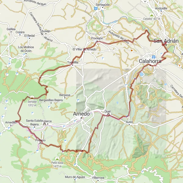 Karten-Miniaturansicht der Radinspiration "Gravelabenteuer durch Navarra" in Comunidad Foral de Navarra, Spain. Erstellt vom Tarmacs.app-Routenplaner für Radtouren