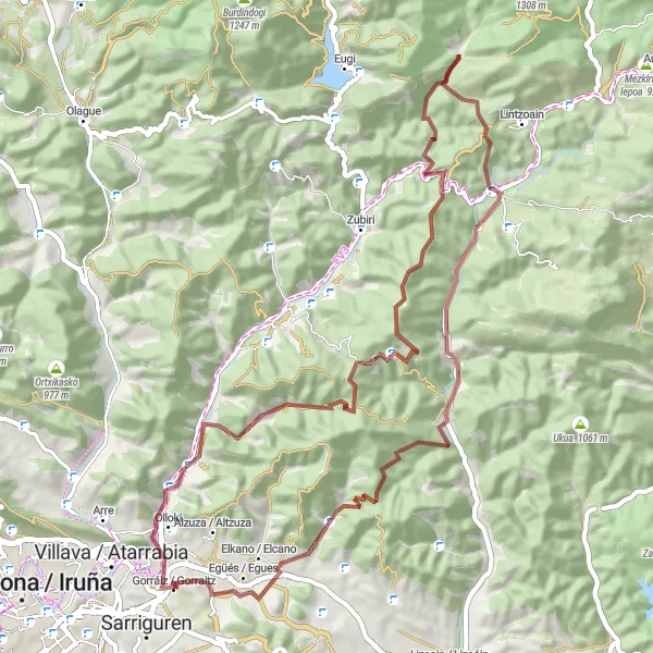 Miniatura della mappa di ispirazione al ciclismo "Avventura ciclistica tra Sarriguren e Gorráiz" nella regione di Comunidad Foral de Navarra, Spain. Generata da Tarmacs.app, pianificatore di rotte ciclistiche