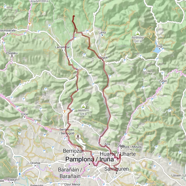 Miniatuurkaart van de fietsinspiratie "Gravelroute door de natuur rondom Erripagaña" in Comunidad Foral de Navarra, Spain. Gemaakt door de Tarmacs.app fietsrouteplanner