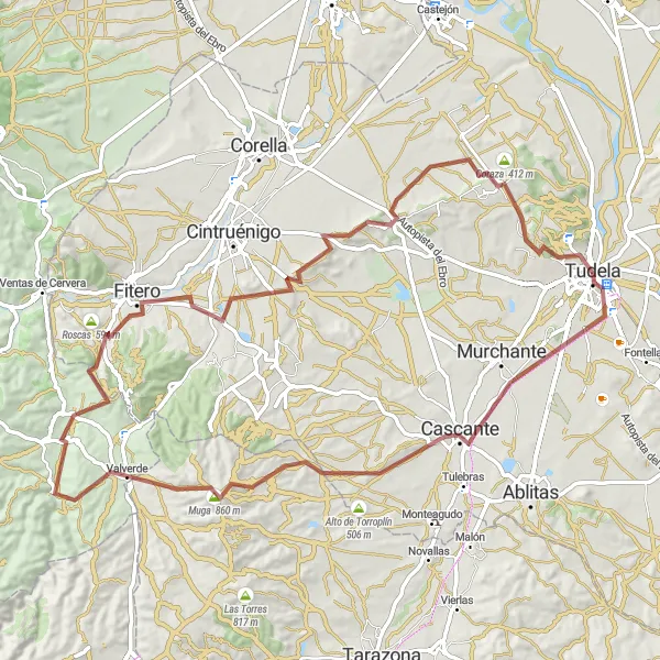 Miniatua del mapa de inspiración ciclista "Ruta en bicicleta de grava cerca de Tudela" en Comunidad Foral de Navarra, Spain. Generado por Tarmacs.app planificador de rutas ciclistas