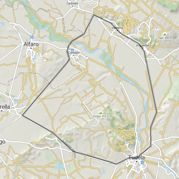 Miniaturní mapa "Cyklotrasa poblíž Tudely" inspirace pro cyklisty v oblasti Comunidad Foral de Navarra, Spain. Vytvořeno pomocí plánovače tras Tarmacs.app