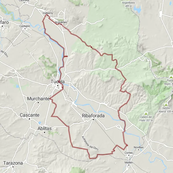 Miniatua del mapa de inspiración ciclista "Desafío Gravel en la Naturaleza Cerca de Valtierra" en Comunidad Foral de Navarra, Spain. Generado por Tarmacs.app planificador de rutas ciclistas