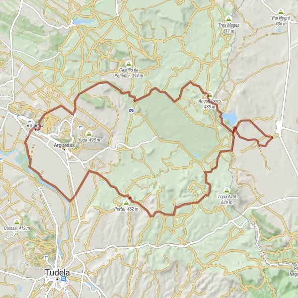 Miniatuurkaart van de fietsinspiratie "Bike-avontuur door de Bardena Blanca" in Comunidad Foral de Navarra, Spain. Gemaakt door de Tarmacs.app fietsrouteplanner