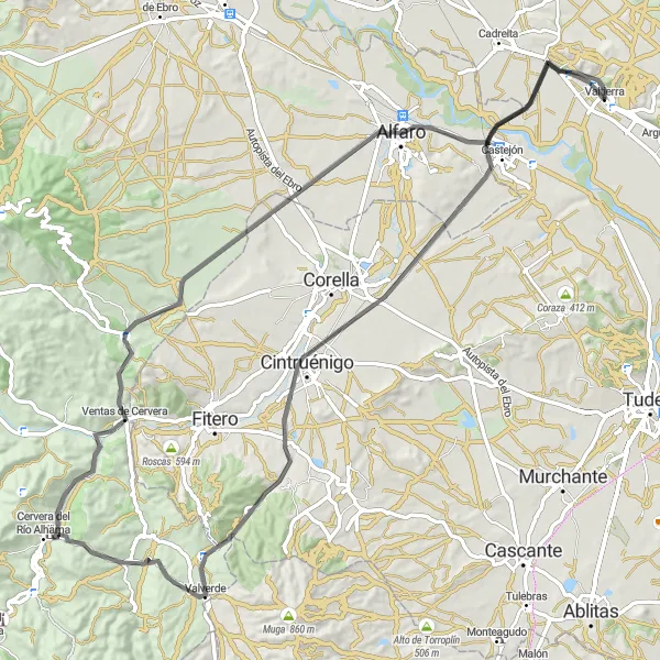 Map miniature of "Valtierra - Alfaro Loop" cycling inspiration in Comunidad Foral de Navarra, Spain. Generated by Tarmacs.app cycling route planner