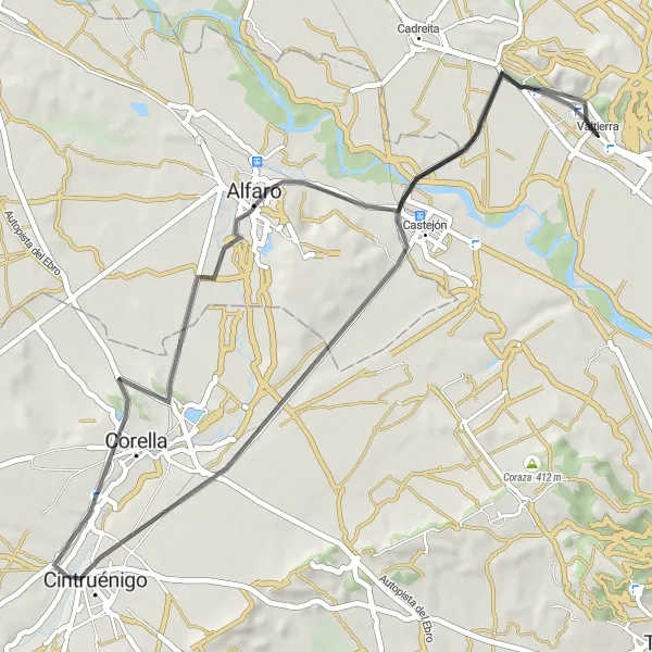 Map miniature of "Valtierra - Castejón Scenic Route" cycling inspiration in Comunidad Foral de Navarra, Spain. Generated by Tarmacs.app cycling route planner