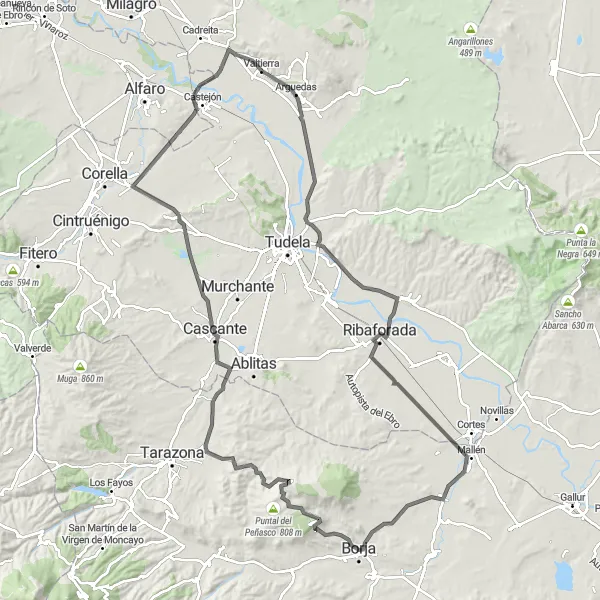 Miniature de la carte de l'inspiration cycliste "Les Villages Historiques de Navarre" dans la Comunidad Foral de Navarra, Spain. Générée par le planificateur d'itinéraire cycliste Tarmacs.app