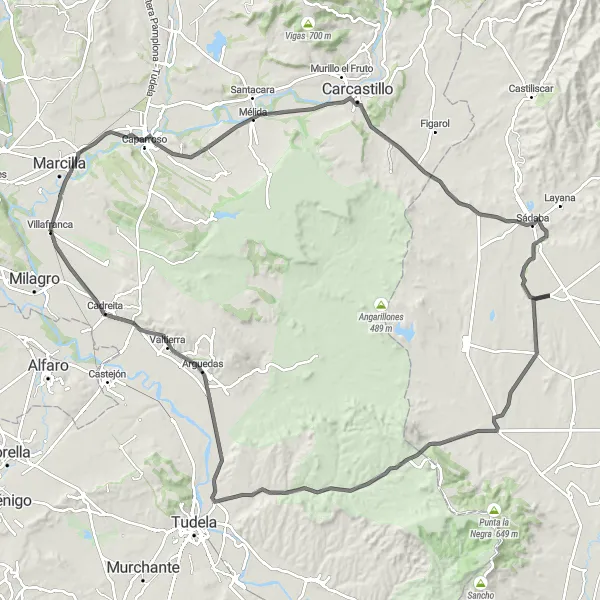 Miniatura mapy "Trasa road do MAUSOLEO DE LA SINAGOGA DE SÁDABA" - trasy rowerowej w Comunidad Foral de Navarra, Spain. Wygenerowane przez planer tras rowerowych Tarmacs.app
