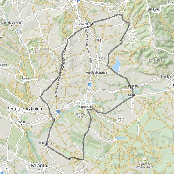 Miniatuurkaart van de fietsinspiratie "Villafranca Road Cycling Route" in Comunidad Foral de Navarra, Spain. Gemaakt door de Tarmacs.app fietsrouteplanner