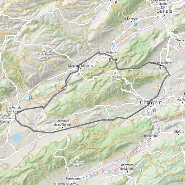 Karten-Miniaturansicht der Radinspiration "Aufregende Hügellandschaften" in Comunitat Valenciana, Spain. Erstellt vom Tarmacs.app-Routenplaner für Radtouren