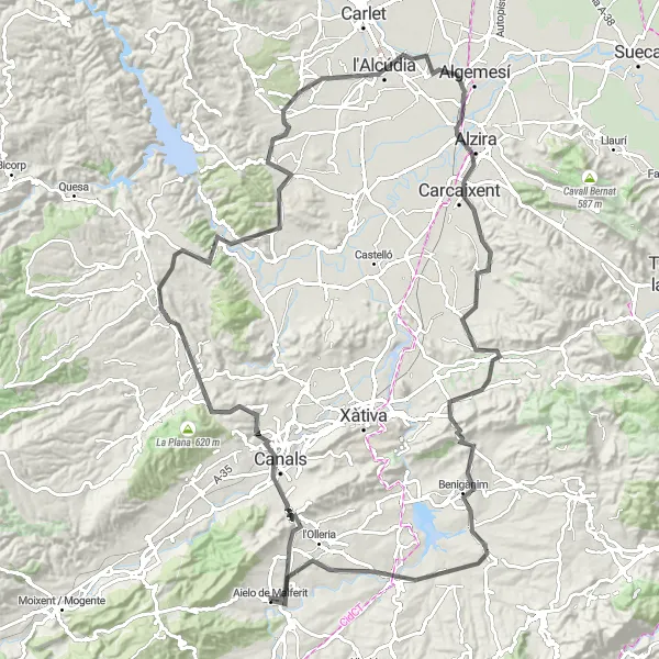 Miniatua del mapa de inspiración ciclista "Ruta Excursionista en Aielo de Malferit y Alrededores" en Comunitat Valenciana, Spain. Generado por Tarmacs.app planificador de rutas ciclistas