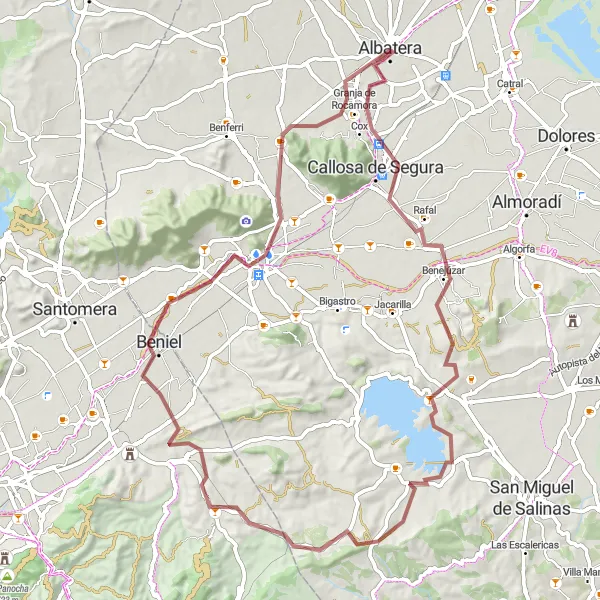 Miniatua del mapa de inspiración ciclista "Ruta Gravel desde Albatera hasta Orihuela" en Comunitat Valenciana, Spain. Generado por Tarmacs.app planificador de rutas ciclistas