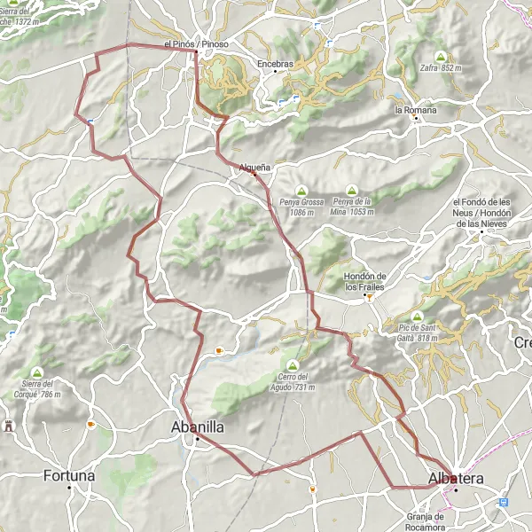 Karten-Miniaturansicht der Radinspiration "Die Algueña Rundfahrt" in Comunitat Valenciana, Spain. Erstellt vom Tarmacs.app-Routenplaner für Radtouren
