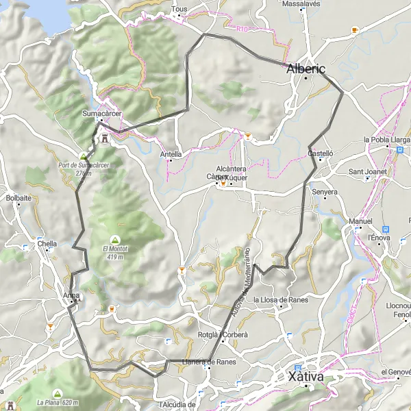 Miniaturní mapa "Výlet po okolí Alberic" inspirace pro cyklisty v oblasti Comunitat Valenciana, Spain. Vytvořeno pomocí plánovače tras Tarmacs.app