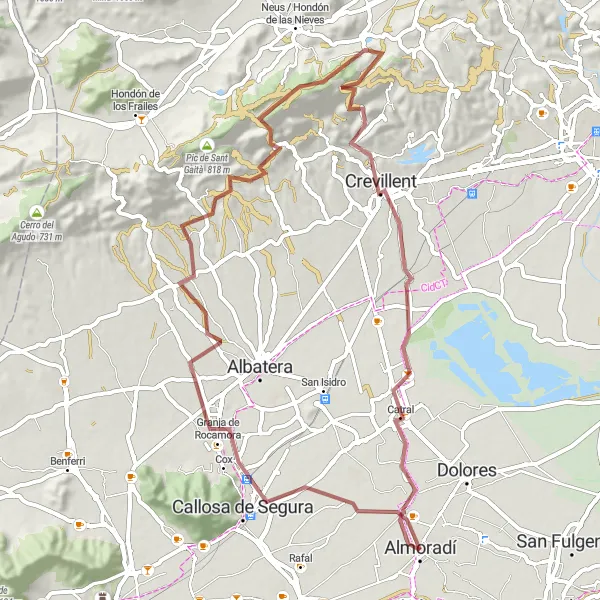 Miniatua del mapa de inspiración ciclista "Ruta de Grava Callosa de Segura - La Erica" en Comunitat Valenciana, Spain. Generado por Tarmacs.app planificador de rutas ciclistas