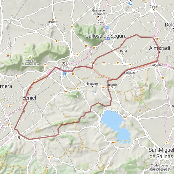 Map miniature of "The Gravel Adventure" cycling inspiration in Comunitat Valenciana, Spain. Generated by Tarmacs.app cycling route planner