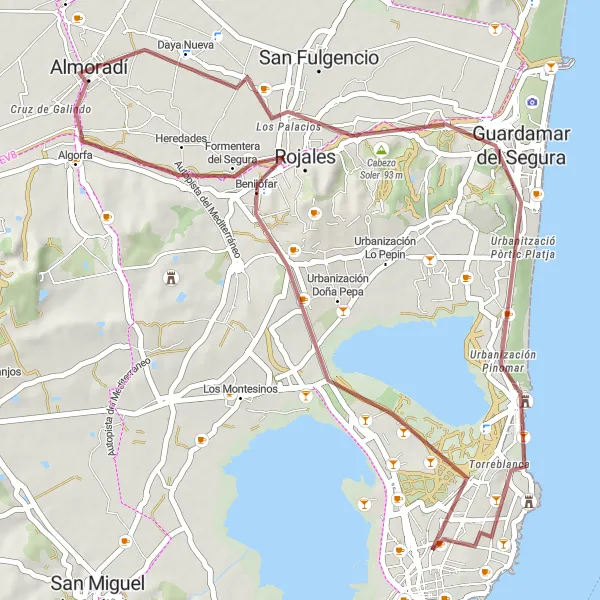 Miniatua del mapa de inspiración ciclista "Ruta de Grava Mirador del Molino - Daya Nueva" en Comunitat Valenciana, Spain. Generado por Tarmacs.app planificador de rutas ciclistas