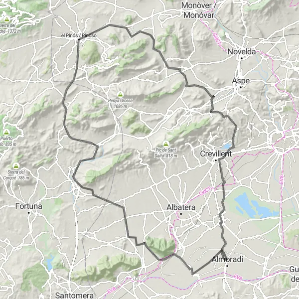 Miniature de la carte de l'inspiration cycliste "Aventure autour d'Almoradí" dans la Comunitat Valenciana, Spain. Générée par le planificateur d'itinéraire cycliste Tarmacs.app