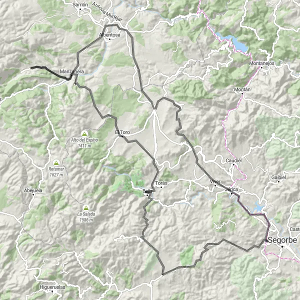 Miniatura della mappa di ispirazione al ciclismo "Giro in bicicletta in zona Altura - Road" nella regione di Comunitat Valenciana, Spain. Generata da Tarmacs.app, pianificatore di rotte ciclistiche