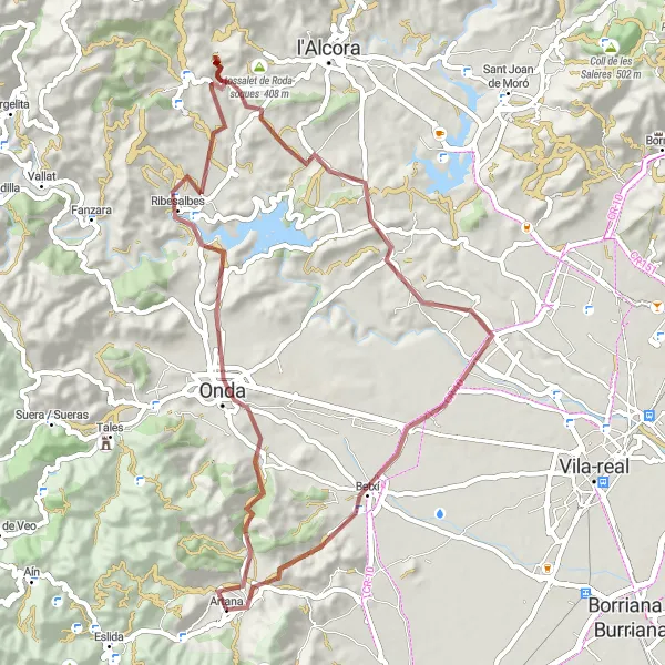 Miniatura della mappa di ispirazione al ciclismo "Gravel di Artana ad Alt de Pina" nella regione di Comunitat Valenciana, Spain. Generata da Tarmacs.app, pianificatore di rotte ciclistiche