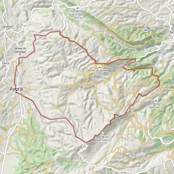 Miniatua del mapa de inspiración ciclista "Ruta Gravel Ayora-Castillo de Ayora-Teresa de Cofrentes" en Comunitat Valenciana, Spain. Generado por Tarmacs.app planificador de rutas ciclistas