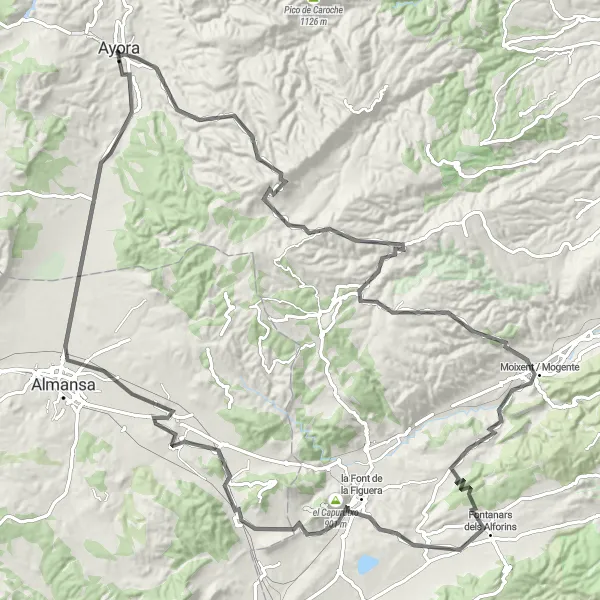 Miniature de la carte de l'inspiration cycliste "Tour des Villages du Valencien" dans la Comunitat Valenciana, Spain. Générée par le planificateur d'itinéraire cycliste Tarmacs.app