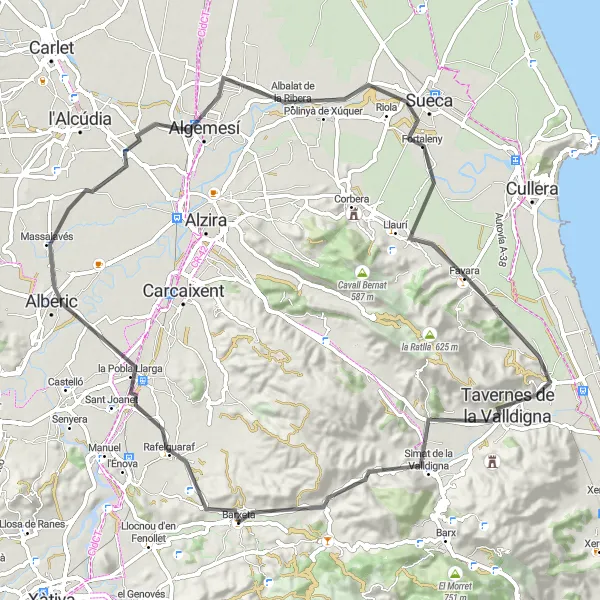 Miniatuurkaart van de fietsinspiratie "Rondrit door Barxeta en omgeving" in Comunitat Valenciana, Spain. Gemaakt door de Tarmacs.app fietsrouteplanner