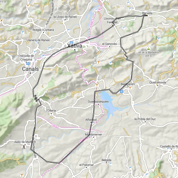 Karten-Miniaturansicht der Radinspiration "Panoramafahrt durch die Region" in Comunitat Valenciana, Spain. Erstellt vom Tarmacs.app-Routenplaner für Radtouren