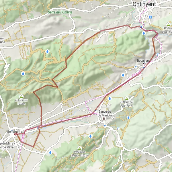 Map miniature of "Clariano River Escape" cycling inspiration in Comunitat Valenciana, Spain. Generated by Tarmacs.app cycling route planner