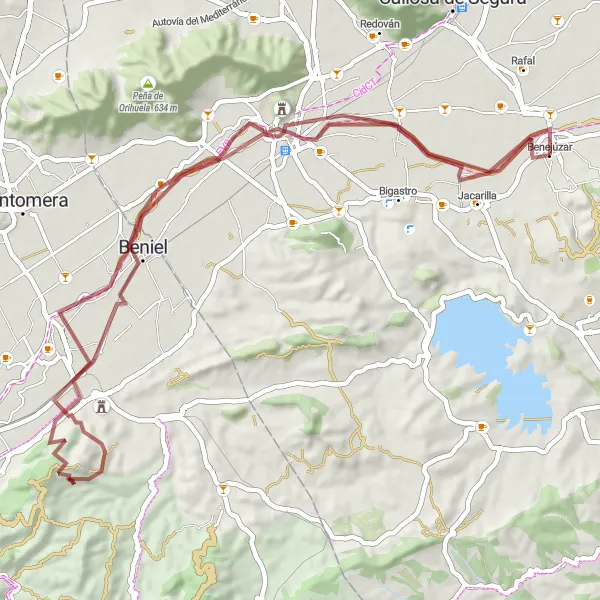 Map miniature of "Gravel Adventure: Benejúzar to Orihuela" cycling inspiration in Comunitat Valenciana, Spain. Generated by Tarmacs.app cycling route planner