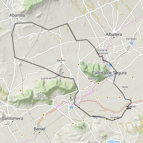 Miniatura mapy "Trasa rowerowa szosowa od Benejúzar" - trasy rowerowej w Comunitat Valenciana, Spain. Wygenerowane przez planer tras rowerowych Tarmacs.app
