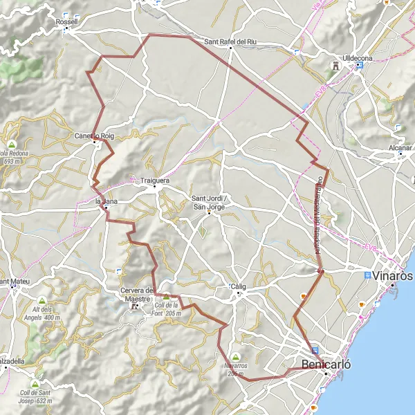 Karten-Miniaturansicht der Radinspiration "Lange Gravelroute von Benicarló" in Comunitat Valenciana, Spain. Erstellt vom Tarmacs.app-Routenplaner für Radtouren