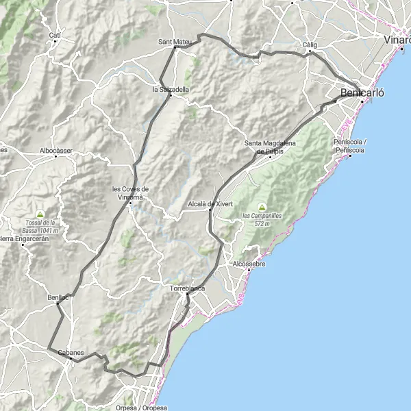 Karten-Miniaturansicht der Radinspiration "Road Cycle Route von Benicarló" in Comunitat Valenciana, Spain. Erstellt vom Tarmacs.app-Routenplaner für Radtouren