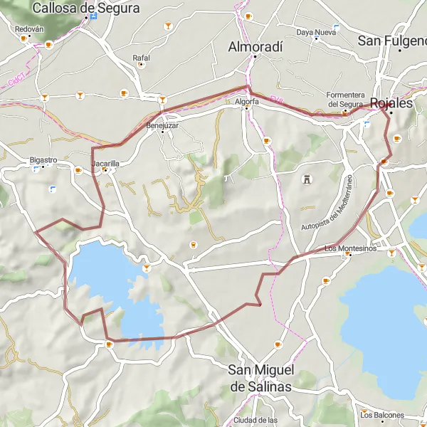 Map miniature of "Rojales-Benejúzar Gravel Loop" cycling inspiration in Comunitat Valenciana, Spain. Generated by Tarmacs.app cycling route planner
