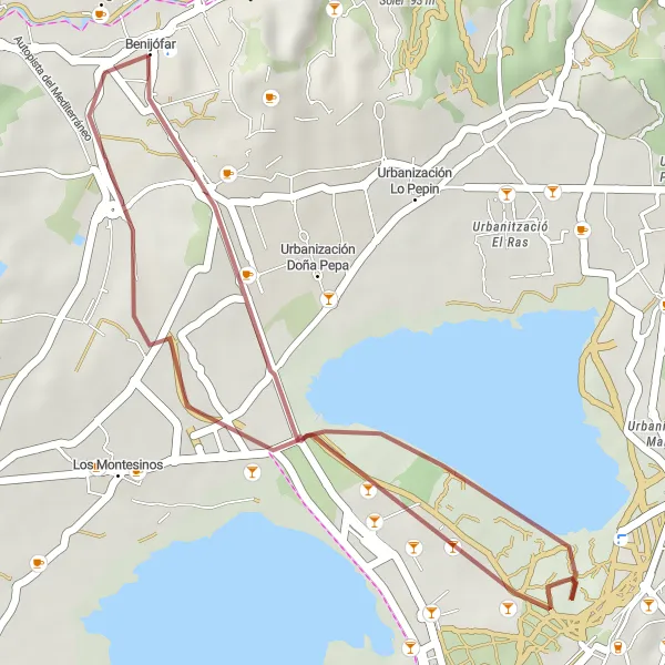 Karten-Miniaturansicht der Radinspiration "Naturwunder bei Laguna de la Mata und Formentera del Segura" in Comunitat Valenciana, Spain. Erstellt vom Tarmacs.app-Routenplaner für Radtouren