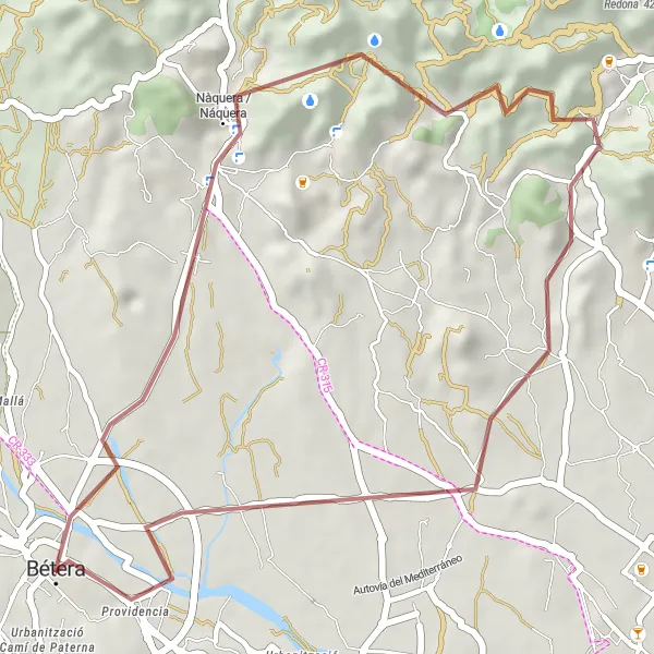 Miniature de la carte de l'inspiration cycliste "Les Chemins de la Calderona" dans la Comunitat Valenciana, Spain. Générée par le planificateur d'itinéraire cycliste Tarmacs.app