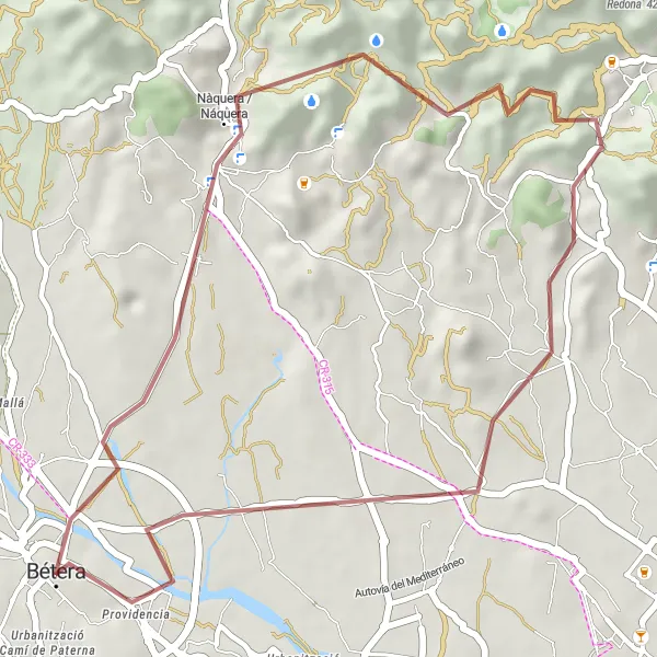 Miniatuurkaart van de fietsinspiratie "36 kilometer grind fietsroute van Bétera naar Nàquera / Náquera" in Comunitat Valenciana, Spain. Gemaakt door de Tarmacs.app fietsrouteplanner