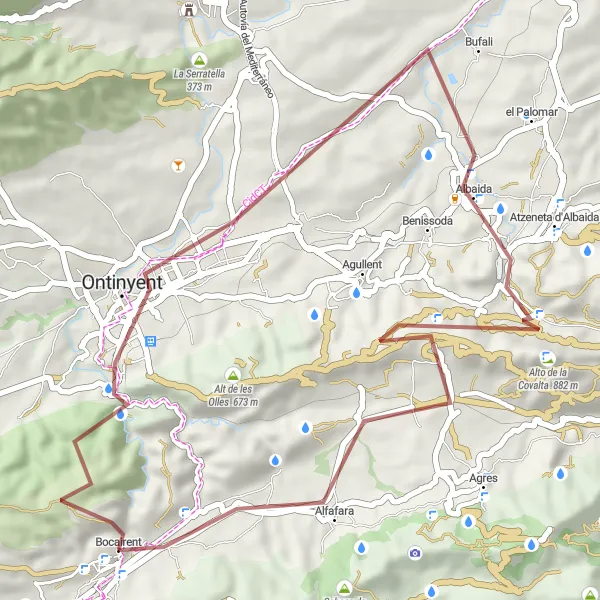Miniatua del mapa de inspiración ciclista "Ruta de Grava Bocairent-Albaida-Vuelta a Bocairent" en Comunitat Valenciana, Spain. Generado por Tarmacs.app planificador de rutas ciclistas