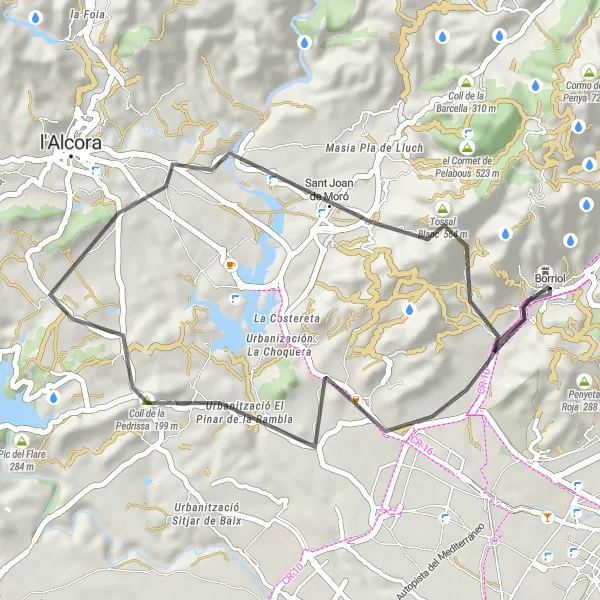 Karten-Miniaturansicht der Radinspiration "Abenteuerliche Tour durch die Berge von Borriol" in Comunitat Valenciana, Spain. Erstellt vom Tarmacs.app-Routenplaner für Radtouren