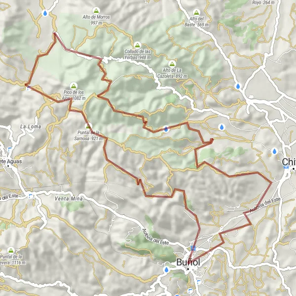 Miniatura della mappa di ispirazione al ciclismo "Avventura in bici da Buñol al Castillo de Buñol e al Puntal de la Sarnosa" nella regione di Comunitat Valenciana, Spain. Generata da Tarmacs.app, pianificatore di rotte ciclistiche