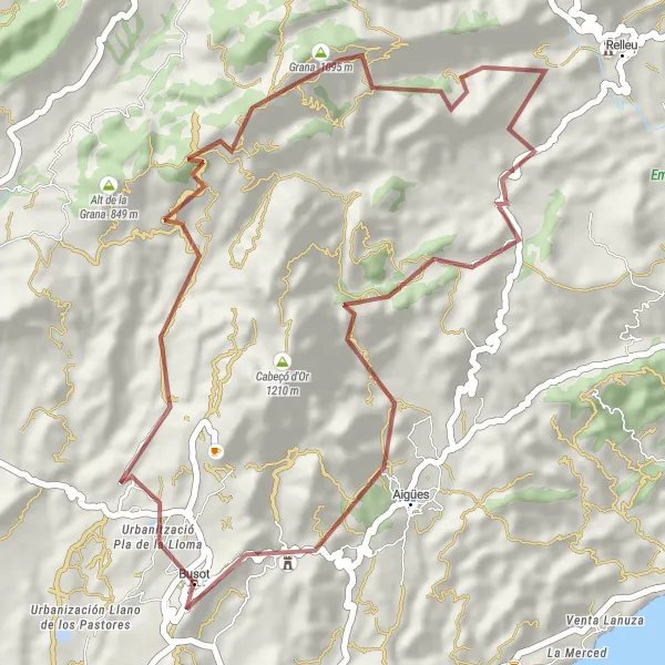 Miniature de la carte de l'inspiration cycliste "Itinéraire Gravel de Busot" dans la Comunitat Valenciana, Spain. Générée par le planificateur d'itinéraire cycliste Tarmacs.app